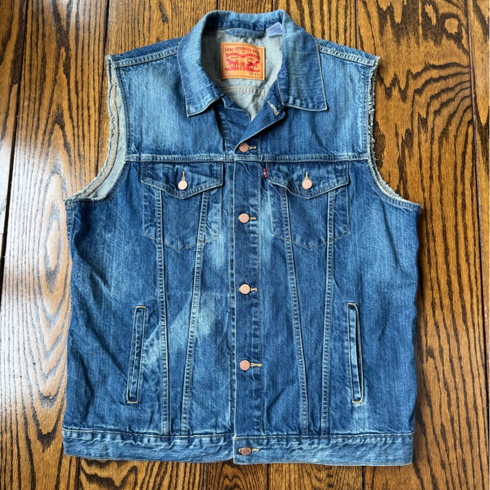 Levi's Blue Denim Sleeveless Biker-Trucker Vest